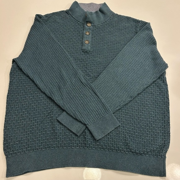 TOMMY BAHAMA Men's Sandbar Button Mock Pullover Sweater Deep Sea Teal size large - Picture 1 of 9